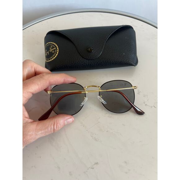 RAY BANS ROUND METAL FULL COLOR LEGEND POLISHED BLACK ON GOLD WITH CASE UNISEX - Picture 9 of 10